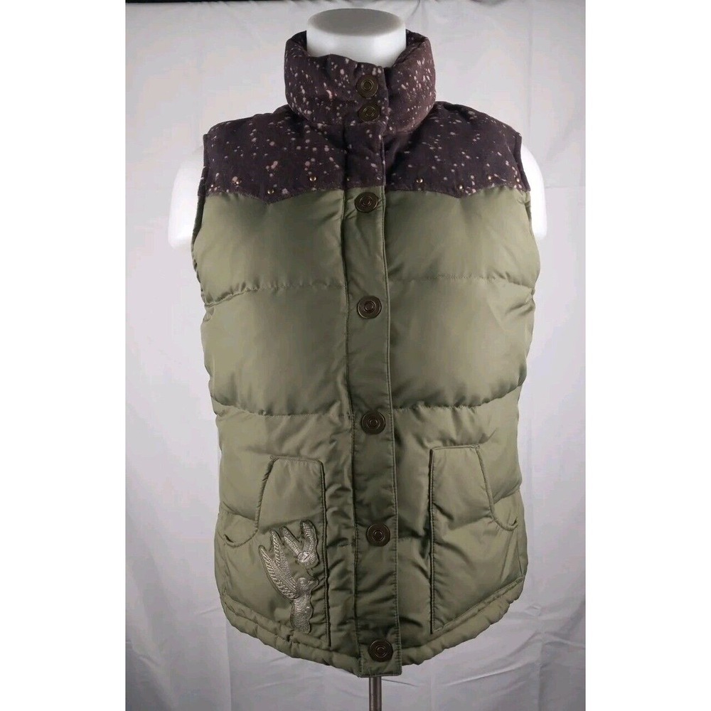 Old Navy Women Colorblock Puff Down Frost Free Embroidered Snap Vest‎ Size M